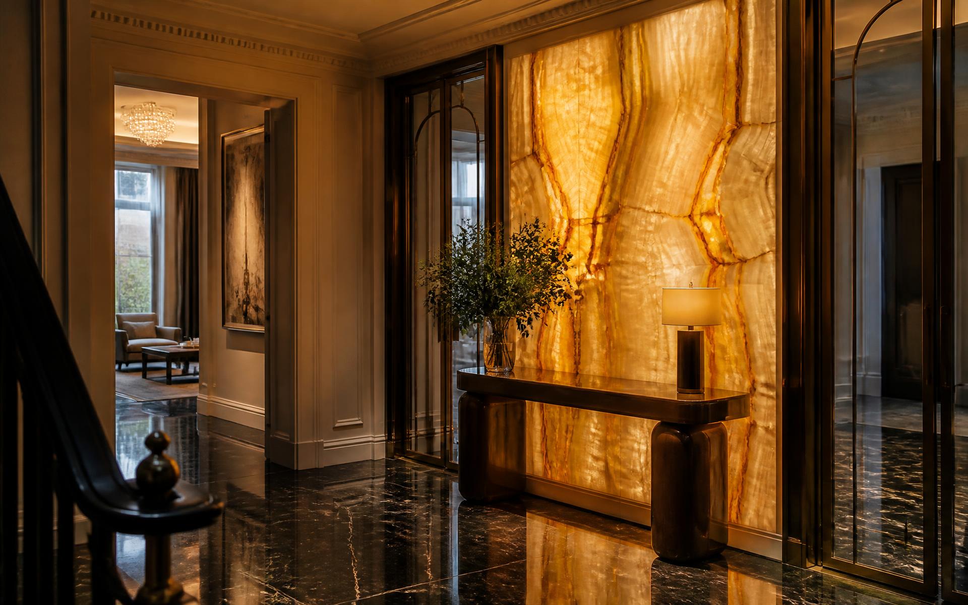 Backlit Honey Onyx Entrance in Iranian Honey Onyx