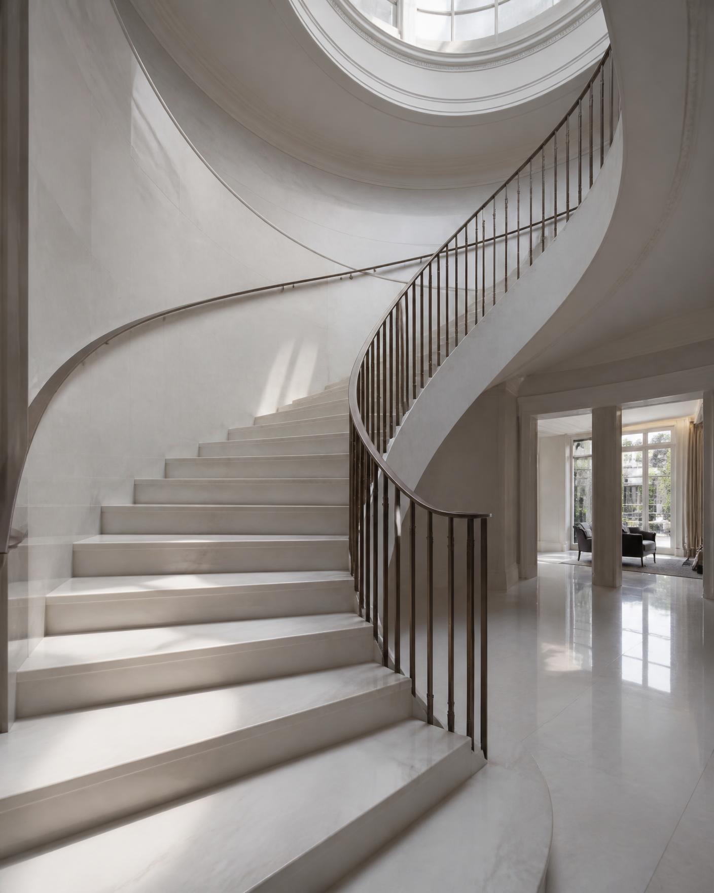 Cantilevered Stone Stair in Bianco Carrara